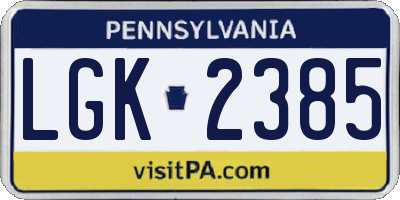 PA license plate LGK2385