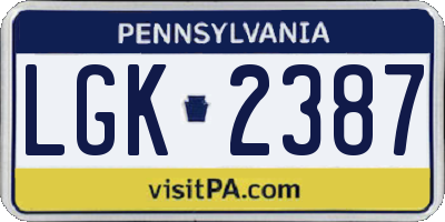 PA license plate LGK2387