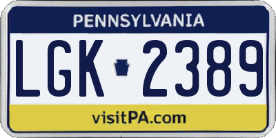 PA license plate LGK2389