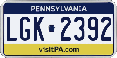 PA license plate LGK2392