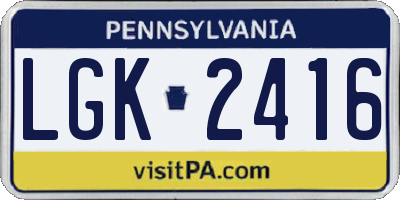 PA license plate LGK2416