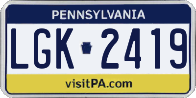 PA license plate LGK2419