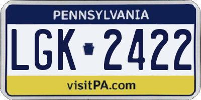 PA license plate LGK2422