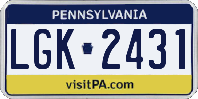 PA license plate LGK2431