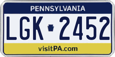 PA license plate LGK2452