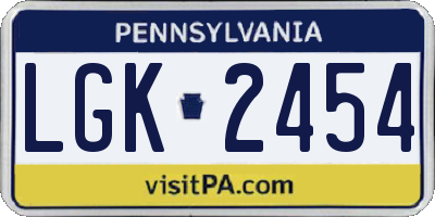 PA license plate LGK2454