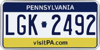 PA license plate LGK2492