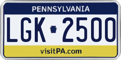PA license plate LGK2500