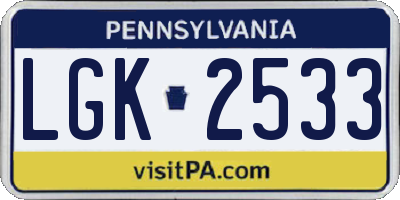 PA license plate LGK2533