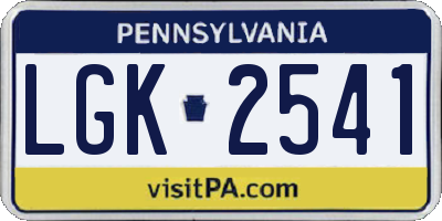 PA license plate LGK2541