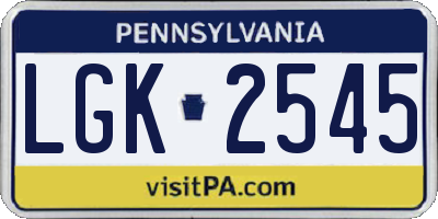 PA license plate LGK2545