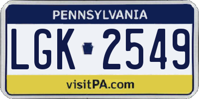 PA license plate LGK2549