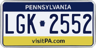 PA license plate LGK2552