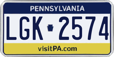 PA license plate LGK2574