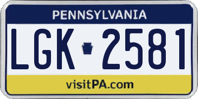 PA license plate LGK2581