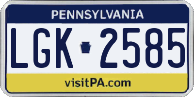 PA license plate LGK2585