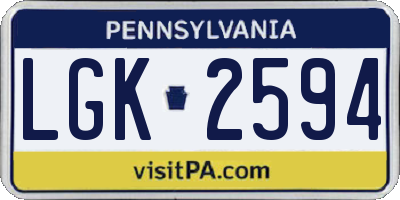 PA license plate LGK2594