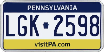 PA license plate LGK2598