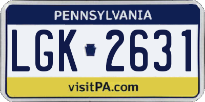 PA license plate LGK2631