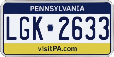 PA license plate LGK2633