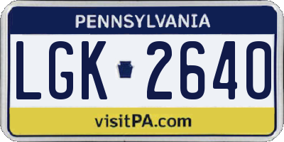 PA license plate LGK2640