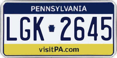 PA license plate LGK2645