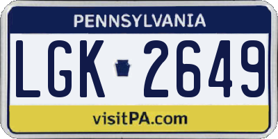 PA license plate LGK2649