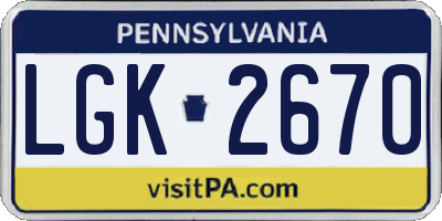 PA license plate LGK2670