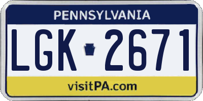 PA license plate LGK2671