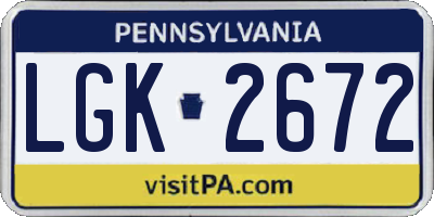 PA license plate LGK2672