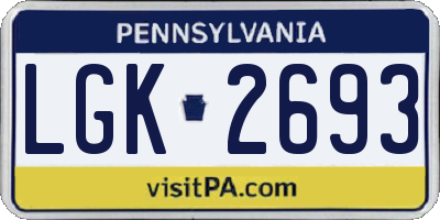 PA license plate LGK2693