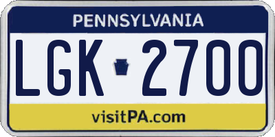 PA license plate LGK2700