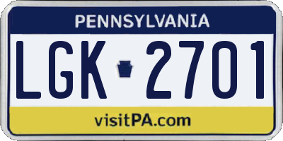 PA license plate LGK2701
