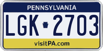 PA license plate LGK2703