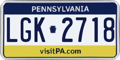 PA license plate LGK2718