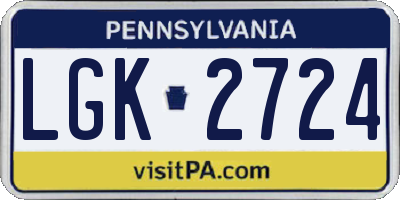 PA license plate LGK2724