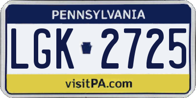 PA license plate LGK2725