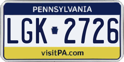PA license plate LGK2726
