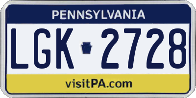PA license plate LGK2728