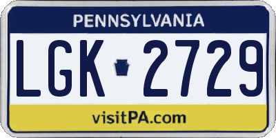 PA license plate LGK2729