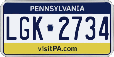 PA license plate LGK2734