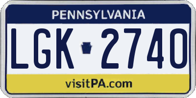 PA license plate LGK2740