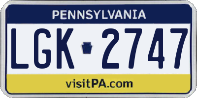 PA license plate LGK2747