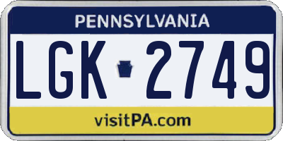 PA license plate LGK2749