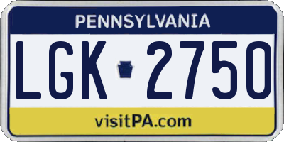 PA license plate LGK2750