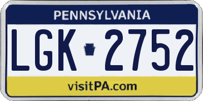 PA license plate LGK2752