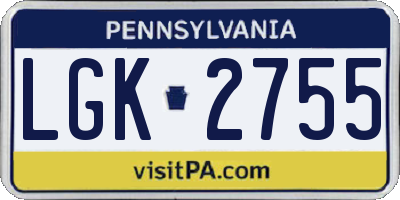 PA license plate LGK2755