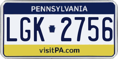 PA license plate LGK2756