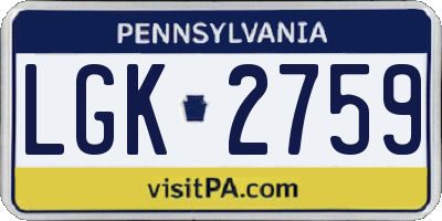PA license plate LGK2759