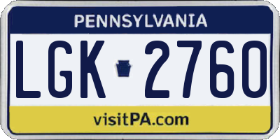 PA license plate LGK2760